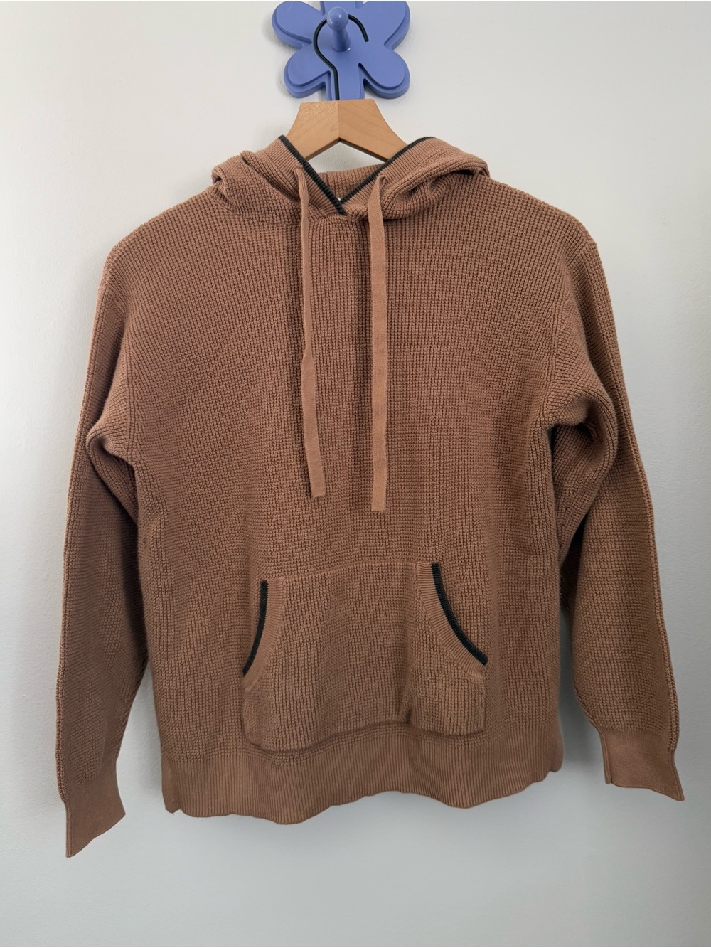 Margaret O'Leary XS Waffle Knit Hoodie Pullover Tan Camel Lounge Comfy